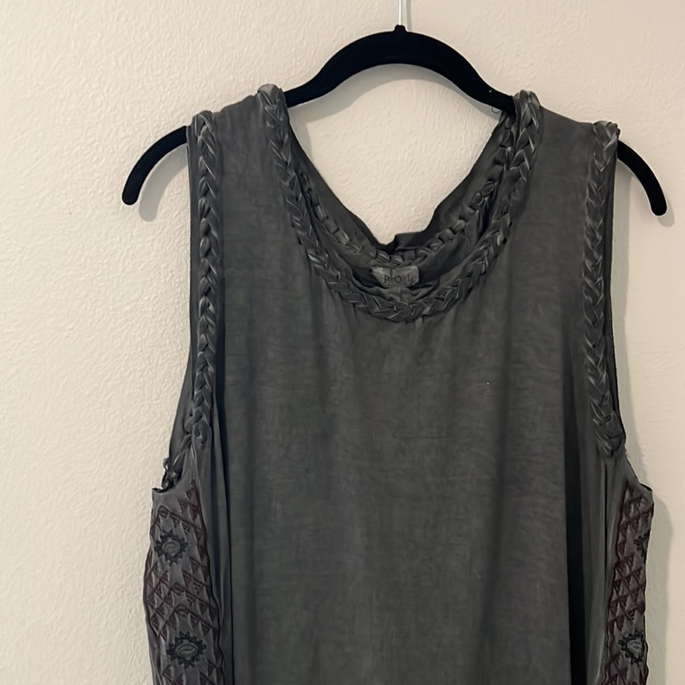 POL washed gray tank top with embroidery and cut back